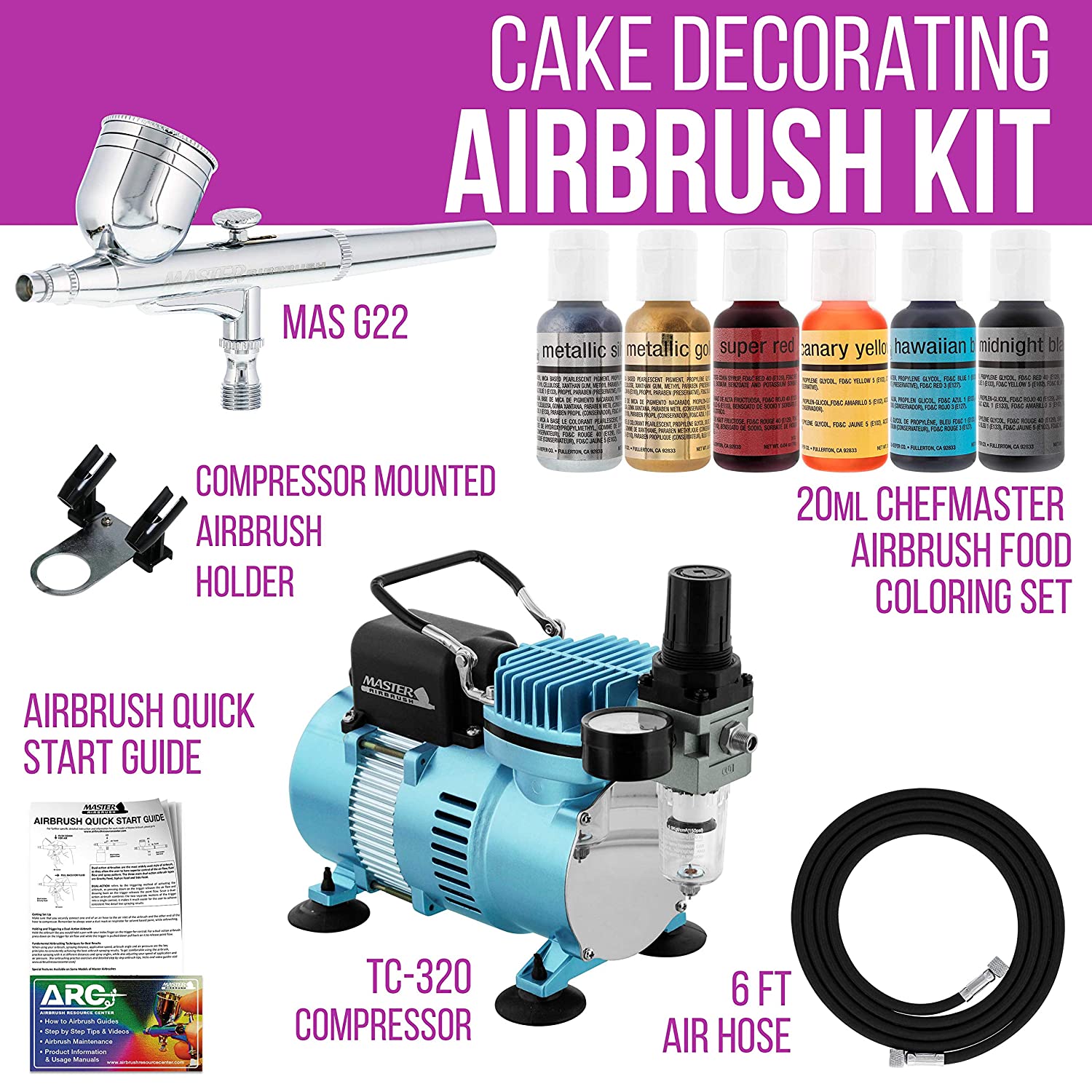 OPHIR Cake Airbrush Kit with Air Compressor Edible Pigment & Cake