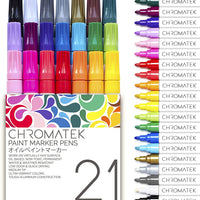 Paint Pens for Rock Painting, Stone, Ceramic, Glass, Wood. 21 Oil Based Pens by Chromatek. Medium Tip. Waterproof. Quick Drying. Never Fade. Online Video Tutorials, Ebook With Dozens of Ideas and Lessons. - Arteztik