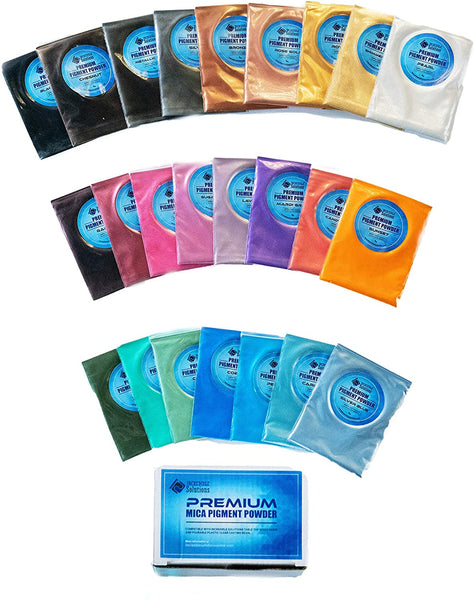 Polvo de pigmento premium Mica para resina epoxi paquete variado, juego de 24 colores, 0.18 oz cada uno - Arteztik