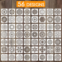 Outivity - 56 plantillas de mandala para pintar sobre madera, rocas, telas, metal, muebles y paredes, flexibles y reutilizables (3,6 x 3,6 pulgadas) - Arteztik
