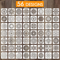 Outivity - 56 plantillas de mandala para pintar sobre madera, rocas, telas, metal, muebles y paredes, flexibles y reutilizables (3,6 x 3,6 pulgadas) - Arteztik