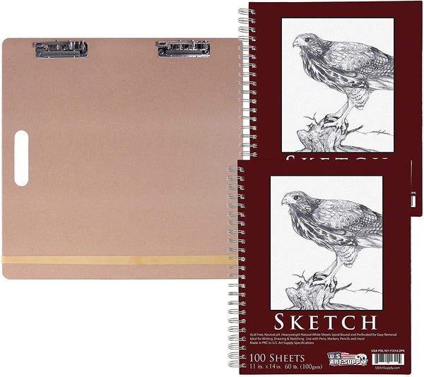 US Art Supply - Tablero de dibujo de artista (18.0 x 18.0 in, incluye 11.3 x 14.0 in, encuadernado en espiral lateral, 60 libras, 2 almohadillas), 100 hojas en cada bloc de papel - Arteztik