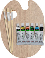 US Art Supply - Set de paleta de madera con 6 unidades de acrílico y set de 3 unidades de brochas. - Arteztik
