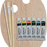 US Art Supply - Set de paleta de madera con 6 unidades de acrílico y set de 3 unidades de brochas. - Arteztik