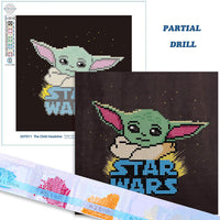 Kit de pintura de diamante para adultos 5D con diamantes para hacer tú mismo, el mandaloriano niño Headshot Star Wars bebé Yoda pintura por número con Gem Art Drill y Dotz 8.7" x 8.7" - Arteztik