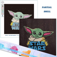 Kit de pintura de diamante para adultos 5D con diamantes para hacer tú mismo, el mandaloriano niño Headshot Star Wars bebé Yoda pintura por número con Gem Art Drill y Dotz 8.7" x 8.7" - Arteztik
