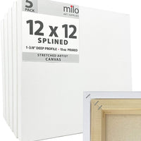 MILO | 12x12 Pack de 5 lienzos estirados | 1-3/8 pulgadas de perfil profundo | Lienzo de artista estriado en la parte posterior para pintar | Listo para pintar lienzo blanco en blanco - Arteztik