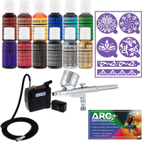 Master Airbrush Cake Decorating Airbrushing System Kit with a Set of 12 Chefmaster Food Colors, Gravity Feed Dual-Action Airbrush, Air Compressor, Wilton Stencils and How-to-Airbrush ARC Link Card - Arteztik