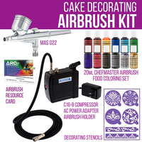 Master Airbrush Cake Decorating Airbrushing System Kit with a Set of 12 Chefmaster Food Colors, Gravity Feed Dual-Action Airbrush, Air Compressor, Wilton Stencils and How-to-Airbrush ARC Link Card - Arteztik