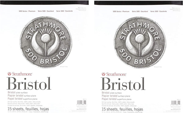 Strathmore (580-72 500 Series Bristol, superficie de placa de 2 capas, 11 x 14 pulgadas, 15 hojas - Arteztik