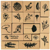Dizdkizd 19 piezas de sellos de goma de madera, plantas y flores, decoración de madera montada sellos de goma para manualidades, tarjetas y álbumes de recortes - Arteztik