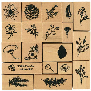 Dizdkizd 19 piezas de sellos de goma de madera, plantas y flores, decoración de madera montada sellos de goma para manualidades, tarjetas y álbumes de recortes - Arteztik