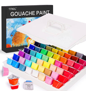 Juego de pintura Gouache, 56 colores x 1.0 fl oz, diseño único de taza de gelatina en una funda de transporte