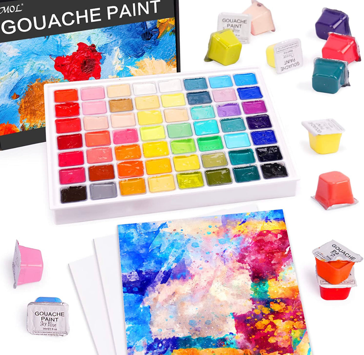 Gouache - Juego de pintura de 42 colores de 1.7 fl oz, tazas de 1.7 onzas  líquidas con tapas en un estuche de transporte, juego de pintura a base de